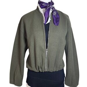 Zara Olive Green Crop Bomber Jacket S Full Zip Drawstring Hem Minimalist Varsity